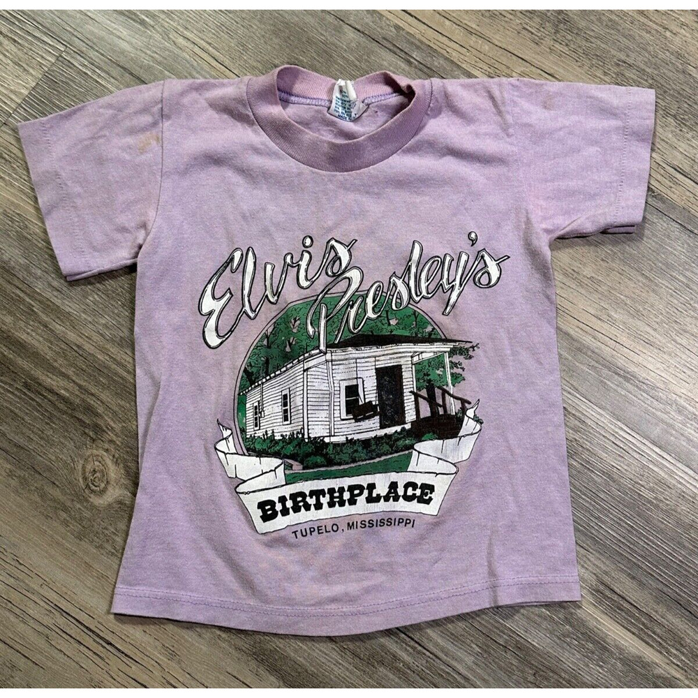 Vtg 80s Elvis Kids Tshirt Size XS 2-4 Single Stitch Presley's Birthplace Tupelo